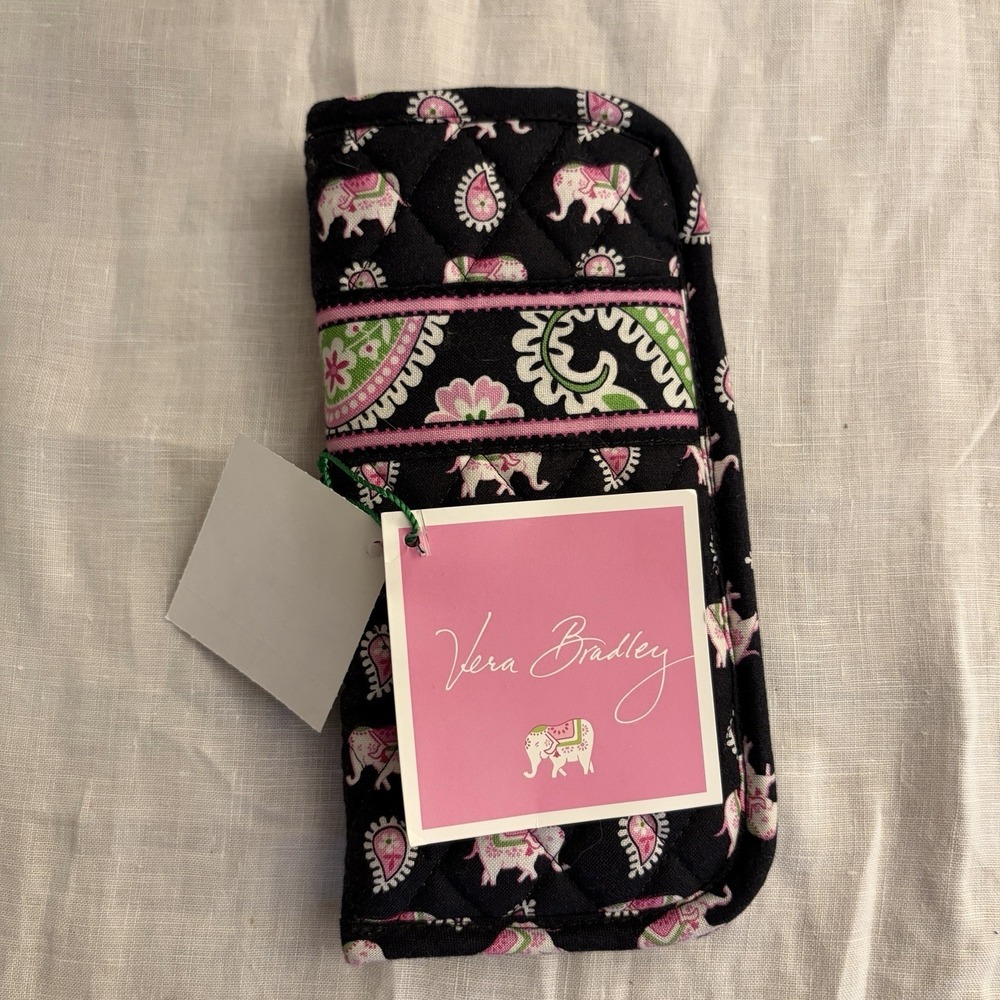 Vera Bradley Pink Elephants Black Eyeglass Case Retired NEW W tags Charming Pink